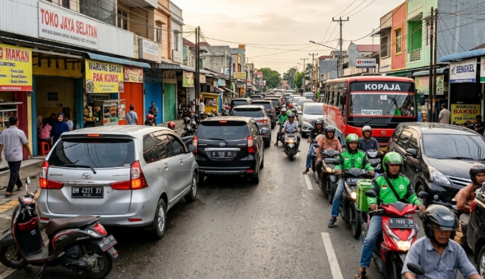 Warga Sungai Pakning Mengeluh: Parkir Liar di Jalan Jenderal Sudirman Bikin Macet, Lampu Jalan Mati Sudah Telan Korban