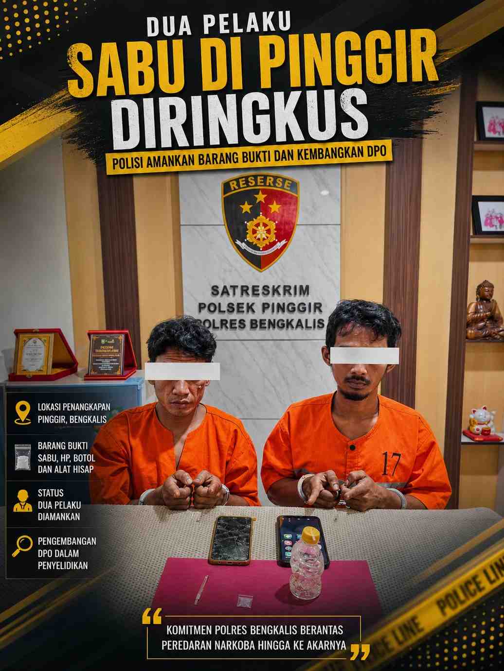 Dua Pelaku Sabu di Pinggir Diringkus, Polisi Amankan Barang Bukti dan Kembangkan DPO