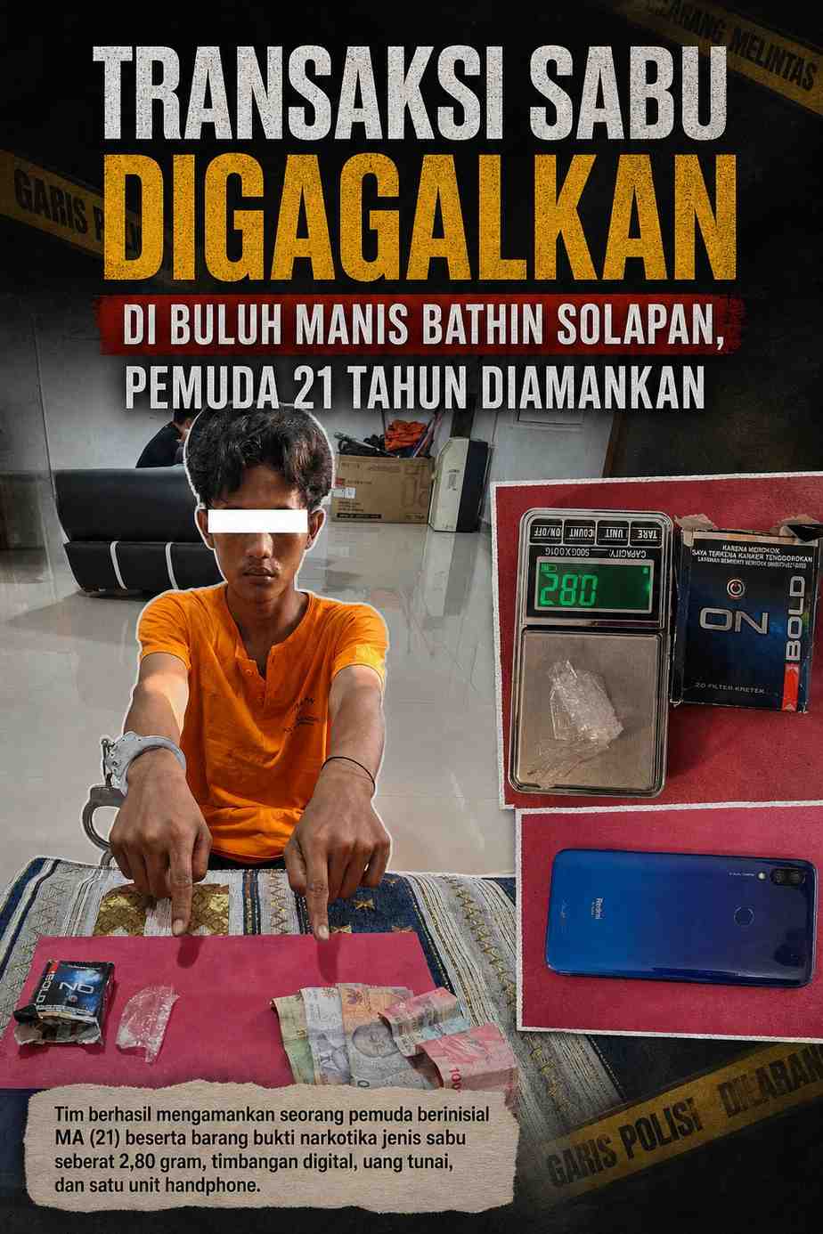“Transaksi Sabu Digagalkan di Buluh Manis Bathin Solapan, Pemuda 21 Tahun Diamankan”
