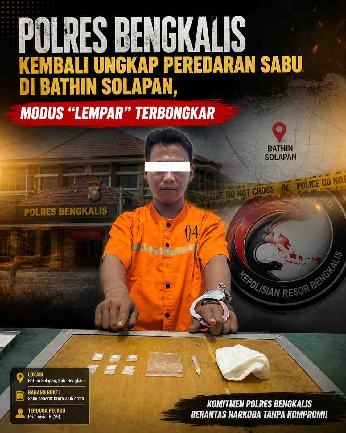 Polres Bengkalis Kembali Ungkap Peredaran Sabu di Bathin Solapan, Modus “Lempar” Terbongkar
