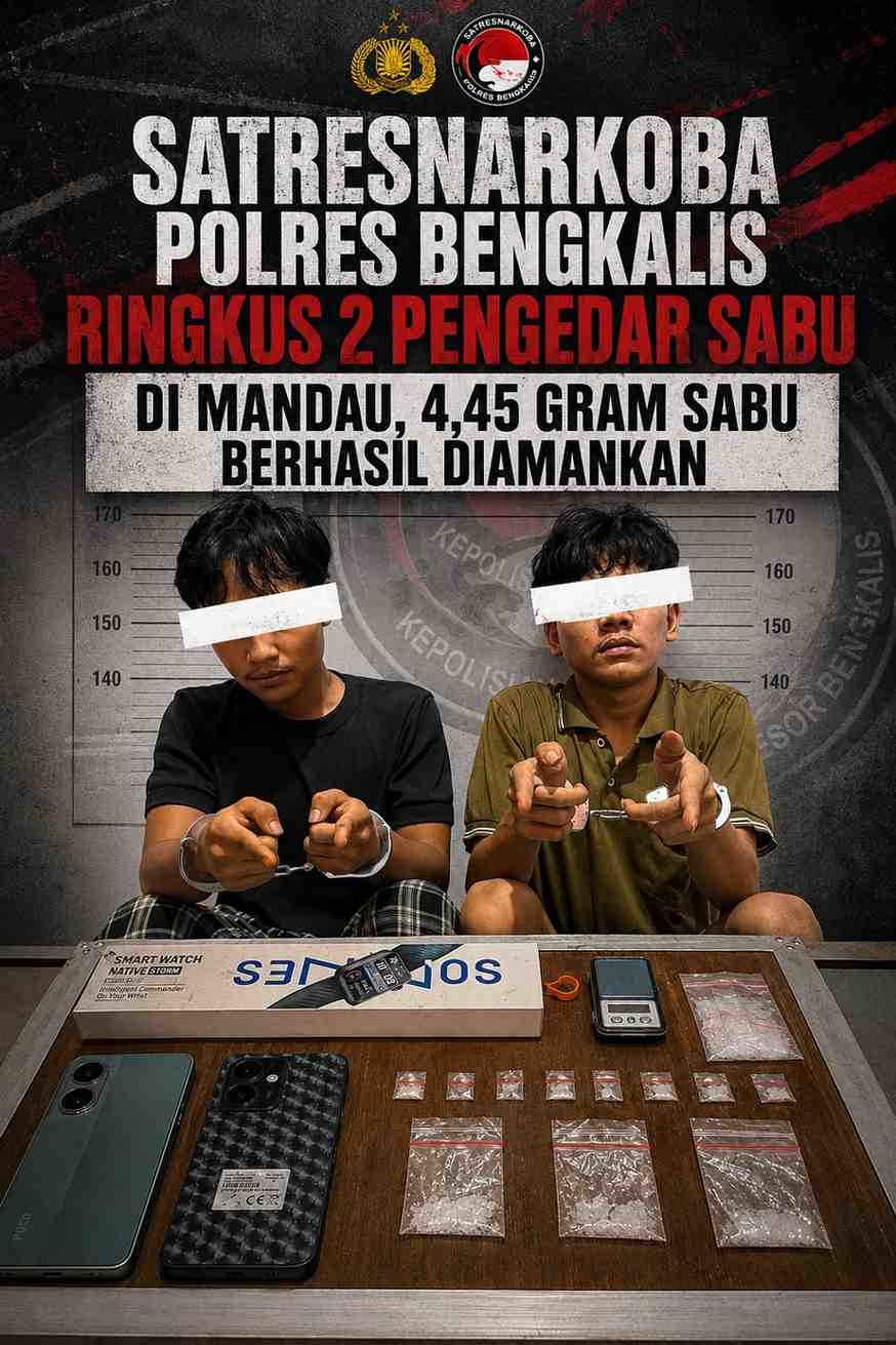 SATRESNARKOBA POLRES BENGKALIS RINGKUS 2 PENGEDAR SABU DI MANDAU, 4,45 GRAM SABU BERHASIL DIAMANKAN