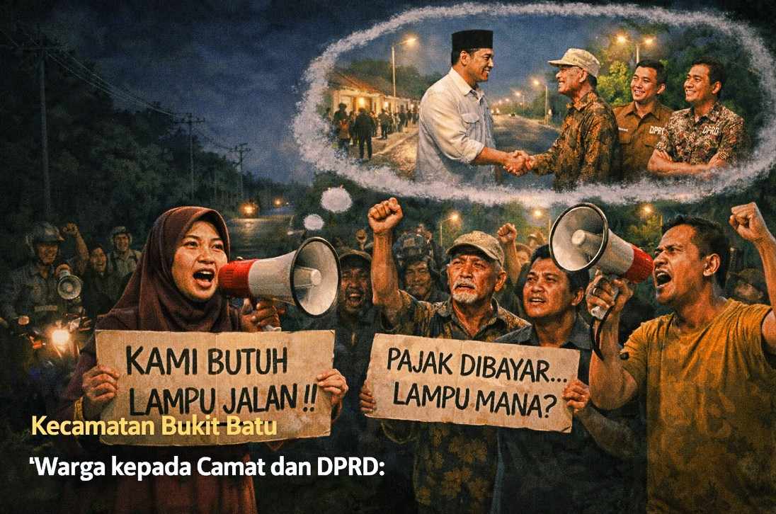 Gelap Bertahun-tahun, Warga Kec. Bukit Batu Pertanyakan Realisasi Pajak Penerangan Jalan